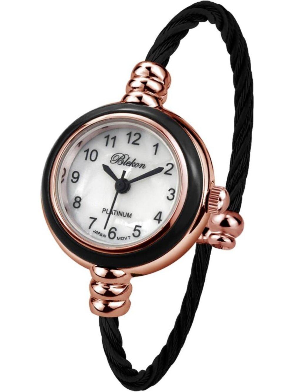 Women's Rose Gold Black Round Analog Display Arabic Numbers Wire Bracelet Watch